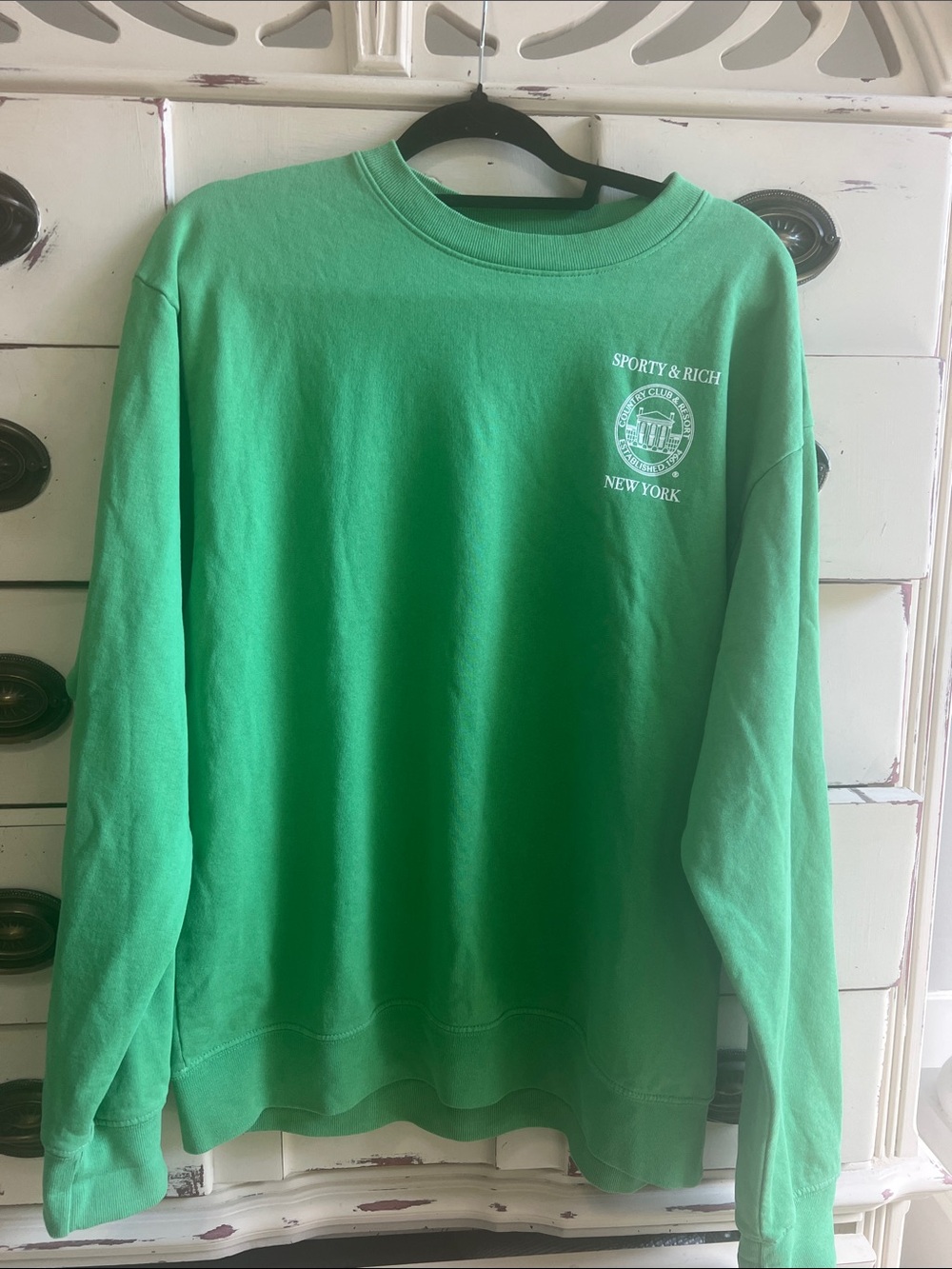 Sporty & Rich Green Crewneck Sweatshirt with White Logo